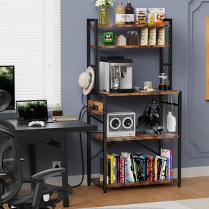 Kitchen Bakers Rack with Power Outlet and Storage Cabinet