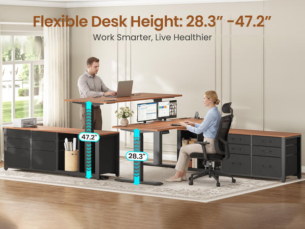 L-Shaped Electric Standing Desk 55" x 55" with 6 Drawers, Storage & Power Outlet