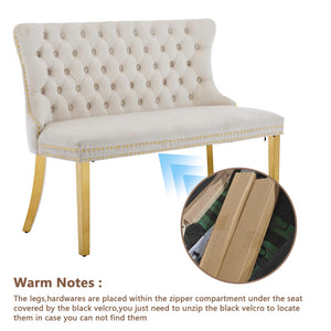 Velvet Settee Dining Bench with Back – Button Tufted Loveseat with Nailhead Trim