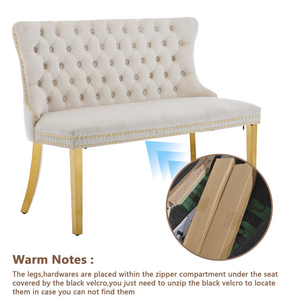 Velvet Settee Dining Bench with Back – Button Tufted Loveseat with Nailhead Trim