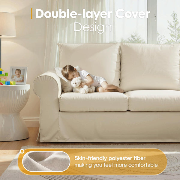 3-Seater Sofa with Removable Slipcover & High Back Support