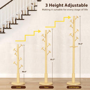 Solid Wood Freestanding Coat Rack with 10 Hooks