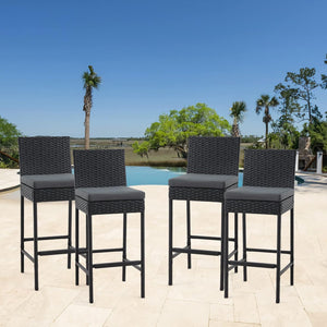 Outdoor Wicker Bar Stools Set of 4 with Cushion