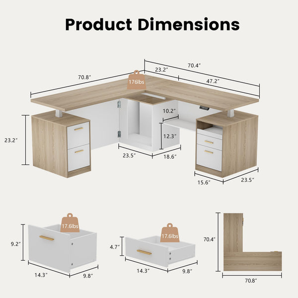 L-Shaped Electric Standing Desk with Storage & Privacy Panel