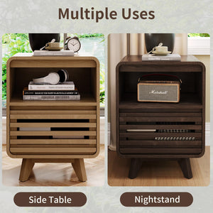 Fluted End Table with Drawer and Open Shelf