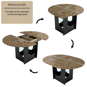Extendable Round to Oval Dining Table with LED Light & Storage