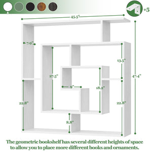 8-Shelf Geometric Bookcase – Freestanding & Wall Mount