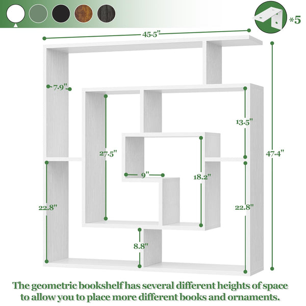 8-Shelf Geometric Bookcase – Freestanding & Wall Mount