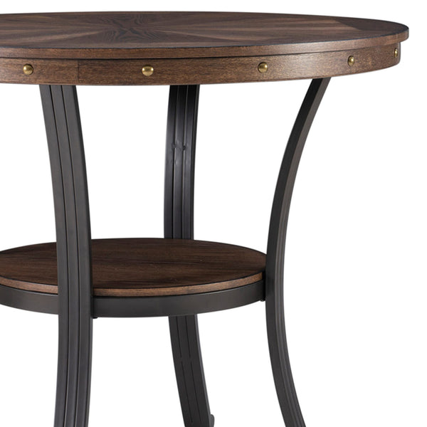 Round Side Table with Ash Veneer Top & Metal Frame