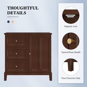 Accent Cabinet with 3 Drawers and Door – Wooden Sideboard with Shelves