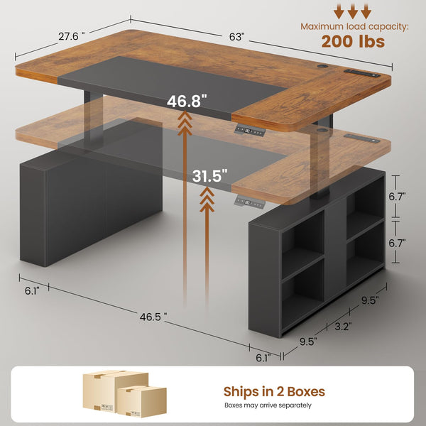 63" Adjustable Standing Desk with Storage & Power Outlets