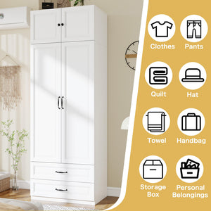 Tall Wardrobe Armoire with 2 Doors & 2 Drawers