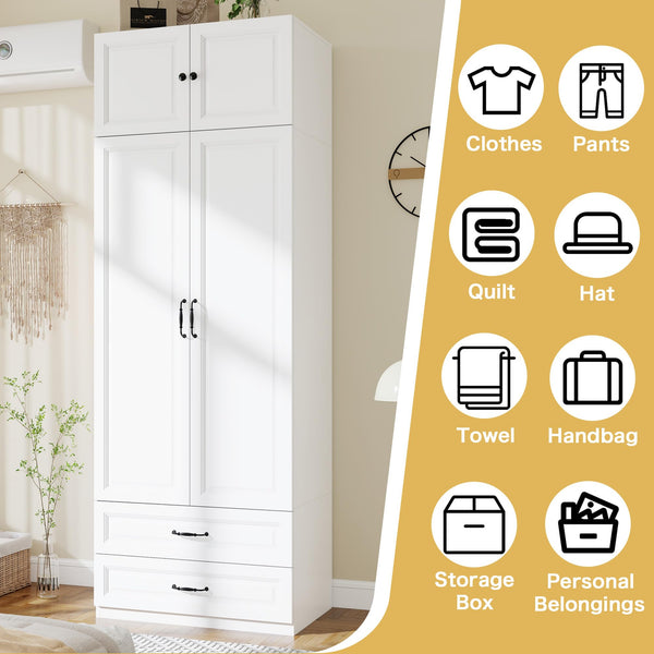 Tall Wardrobe Armoire with 2 Doors & 2 Drawers