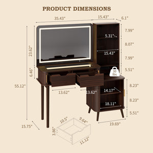 51" Fluted Makeup Vanity Desk with Mirror & Lights