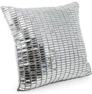 Silver Velvet Throw Pillow with Glass Rhinestones 16x16