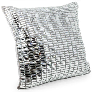 Silver Velvet Throw Pillow with Glass Rhinestones 16x16
