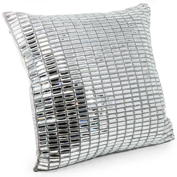 Silver Velvet Throw Pillow with Glass Rhinestones 16x16