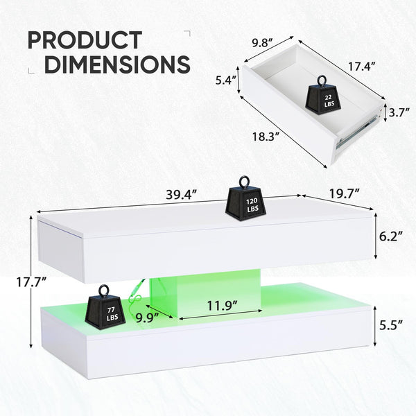 Modern High Gloss LED Coffee Table with Storage & Sliding Drawers