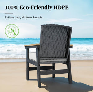 7-Piece HDPE Outdoor Dining Set with Wicker Rattan Chairs & Waterproof Cushions