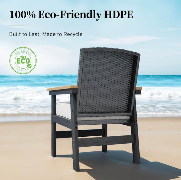 7-Piece HDPE Outdoor Dining Set with Wicker Rattan Chairs & Waterproof Cushions