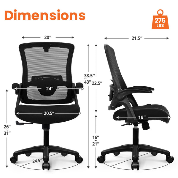 Ergonomic High Back Mesh Office Chair with Lumbar Support & Flip-Up Armrests