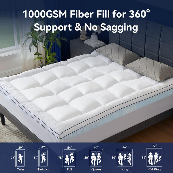 Dual Layer 4 Inch Memory Foam Mattress Topper with Pillow Top