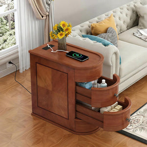 Narrow End Table with Charging Station & 2 Drawers, Fully Assembled