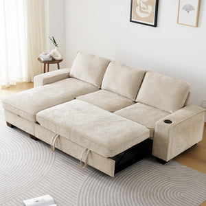 L-Shaped Convertible Sleeper Sofa Bed with Storage Chaise