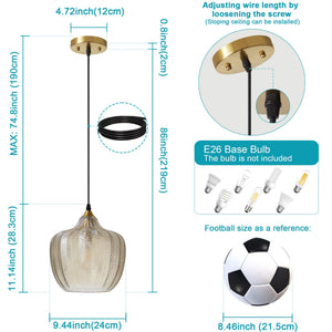 Amber Glass Pendant Light – Adjustable Gold Farmhouse Ceiling Fixture