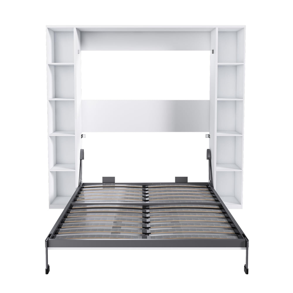 Queen Murphy Bed with Storage Cabinet – White