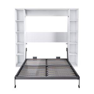 Queen Murphy Bed with Storage Cabinet – White