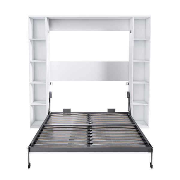 Queen Murphy Bed with Storage Cabinet – White