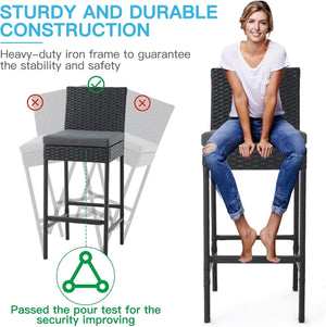 Outdoor Wicker Bar Stools Set of 4 with Cushion