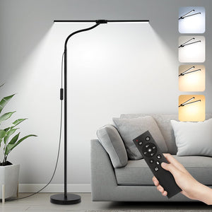 LED Floor Lamp, 18W/2000LM Bright Reading Floor Lamp for Office with Double Head, Adjustable Gooseneck Dimmable Modern Standing Light for Lash Extension Craft, Eye Caring Floor Lamps for Living Room
