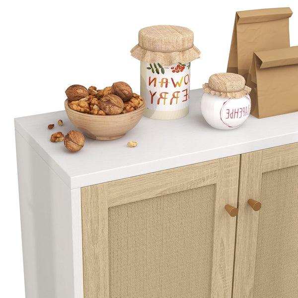 Rattan 2-Door Storage Cabinet with Shelves