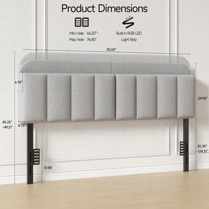 Upholstered Headboard with LED Lighting & Storage