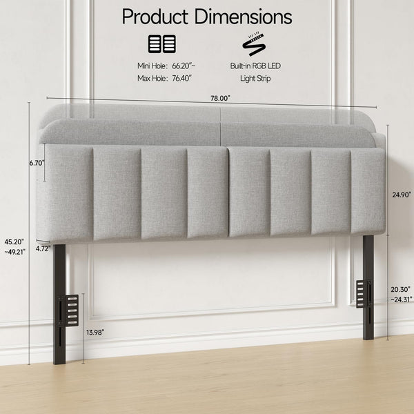 Upholstered Headboard with LED Lighting & Storage