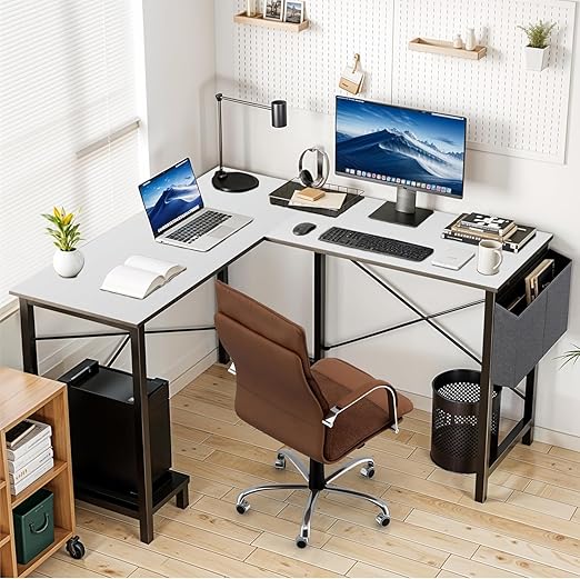 L-Shaped Gaming & Home Office Desk with CPU Stand and Side Storage Bag