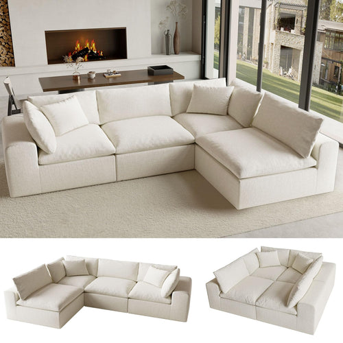 130" L-Shaped Modular Sectional Sofa – Deep Seat, Sleeper, White