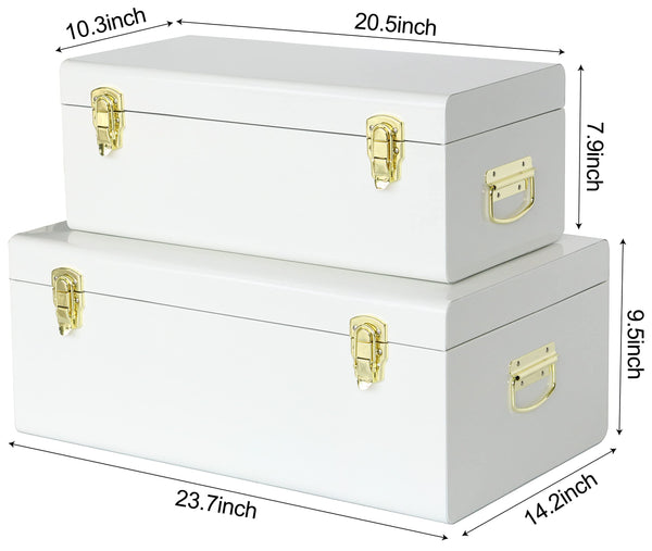 Metal Decorative Storage Trunk Set of 2 with Locking Clasps