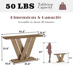 51-Inch Wood Console Table with V-Shaped Base