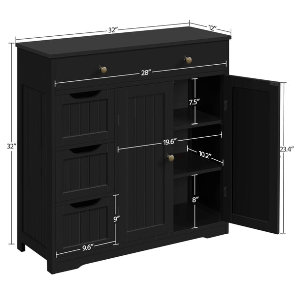 Storage Cabinet with 4 Drawers, 2 Doors & Adjustable Shelves