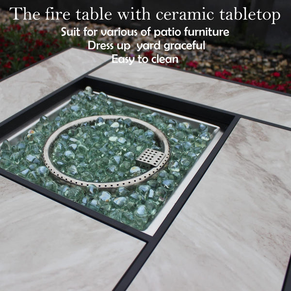Rectangular Propane Fire Pit Table with Ceramic Tabletop