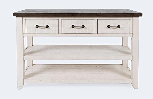 Reclaimed Pine Console Sofa Table with Drawers and Shelves
