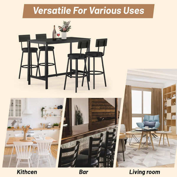 5-Piece Bar Table Set with 4 Upholstered Stools