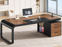 70.9" Executive Desk with File Cabinet, Drawers & Charging Station