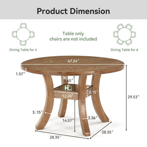 47" Round Solid Wood Dining Table with Curved Legs