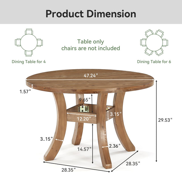 47" Round Solid Wood Dining Table with Curved Legs