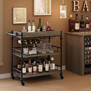 3-Tier Rolling Bar Cart with Removable Tray & Wine Rack