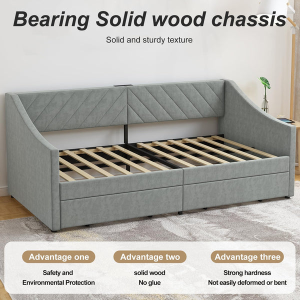 Twin Upholstered Daybed with Storage Drawers